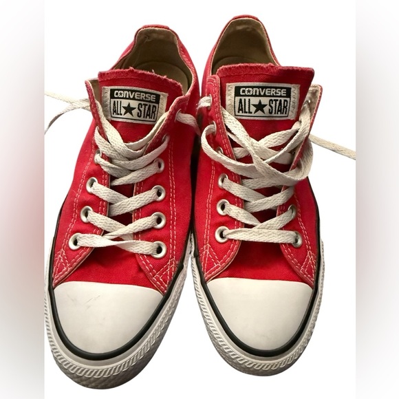 Converse Red and White Canvas Sneakers with Rubber Toe Cap - Picture 2 of 6